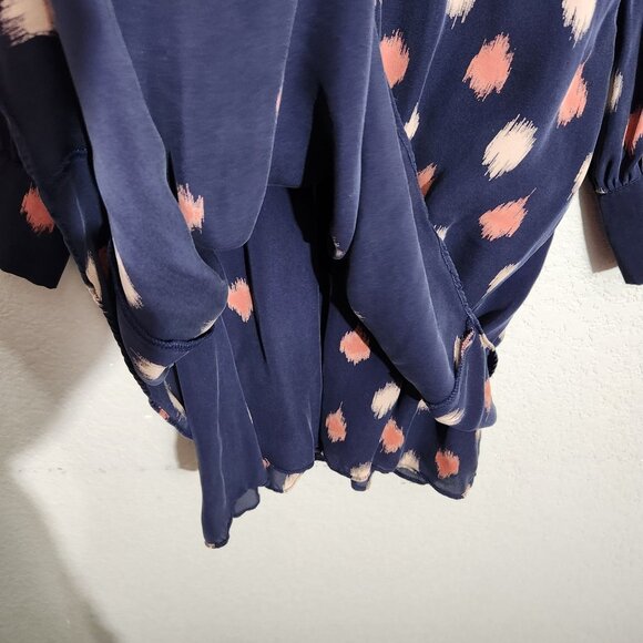 Parker Dress Womens Small Navy Blue Long Sleeve Polka Dot Wrap Dress Button Cuff - Picture 6 of 12